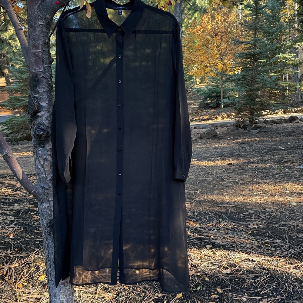 Eileen Fisher Sheer Silk Tunic Shirt - Black - Large - Like New!